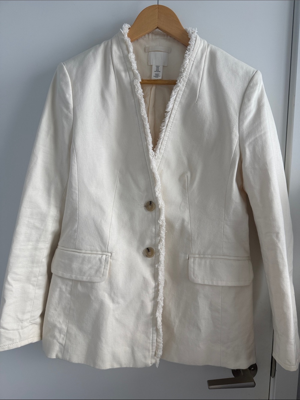 H&M Cotton Cream Fringe-Trim Blazer